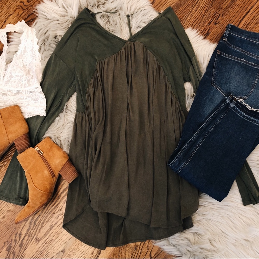 Jillian Olive T-Back Flowy Top